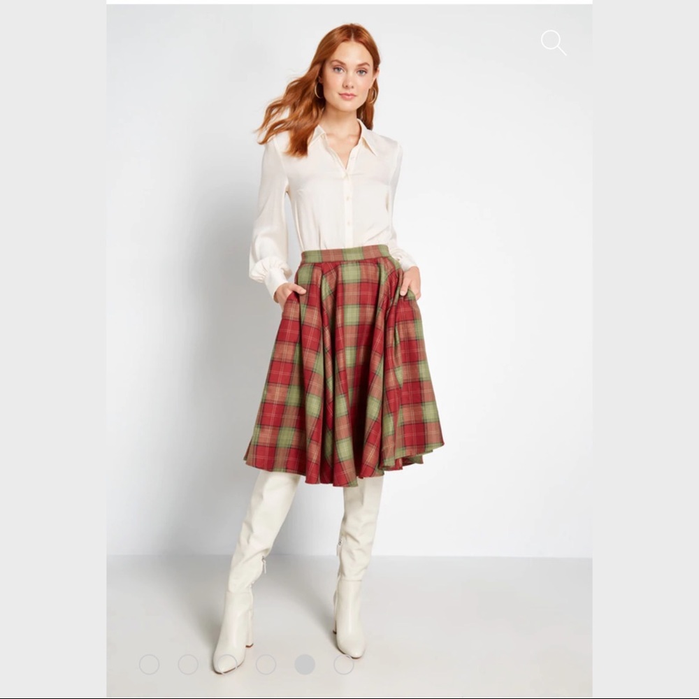 Plaid Midi Swing Skirt